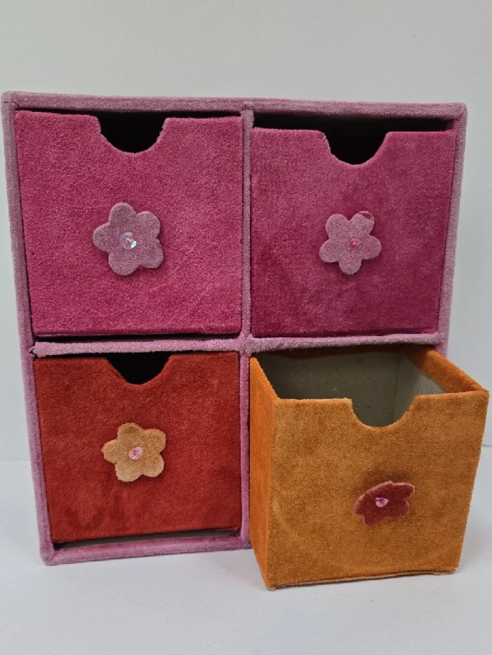 Suede 4-Drawer Cube Organizer - Pink & Orange